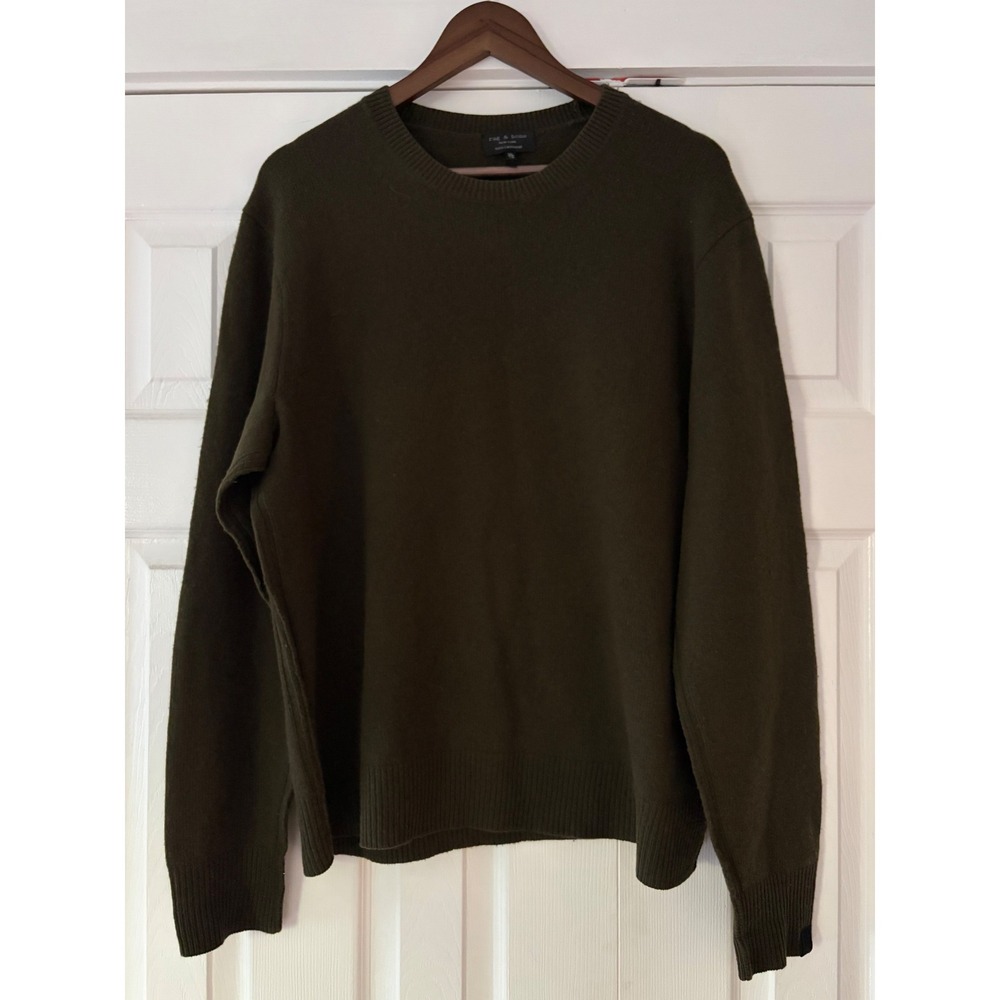 Rag & Bone Mens XL Olive Green 100% Cashmere Crewneck Knit Sweater RN108879